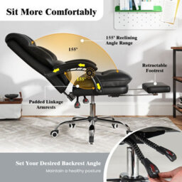 Costway Ergonomic Office Chair Pu Leather Computer Chair-Black - thumbnail 7