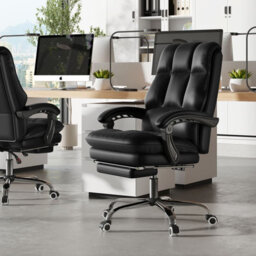 Costway Ergonomic Office Chair Pu Leather Computer Chair-Black - thumbnail 6