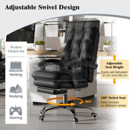 Costway Ergonomic Office Chair Pu Leather Computer Chair-Black - thumbnail 3