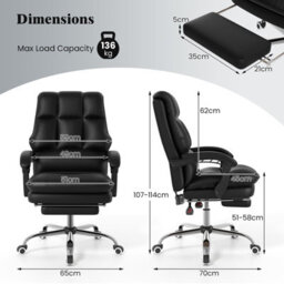 Costway Ergonomic Office Chair Pu Leather Computer Chair-Black - thumbnail 2
