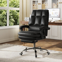Costway Ergonomic Office Chair Pu Leather Computer Chair-Black - thumbnail 9