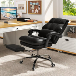 Costway Ergonomic Office Chair Pu Leather Computer Chair-Black - thumbnail 8