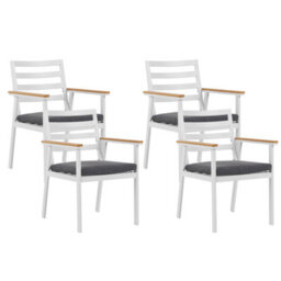 Beliani Set Of 4 Garden Chairs With Cushions Cavoli Metal Grey