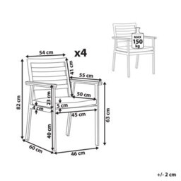 Beliani Set Of 4 Garden Chairs With Cushions Cavoli Metal Grey - thumbnail 3