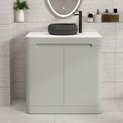 Royal Bathrooms Venice 800mm Dove Grey Freestanding Bathroom Countertop Vanity Unit 2 Door With Milan Black Basin - image 1