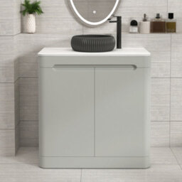 Royal Bathrooms Venice 800mm Dove Grey Freestanding Bathroom Countertop Vanity Unit 2 Door With Milan Black Basin - thumbnail 1