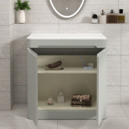 Royal Bathrooms Venice 800mm Dove Grey Freestanding Bathroom Countertop Vanity Unit 2 Door With Milan Black Basin - thumbnail 5