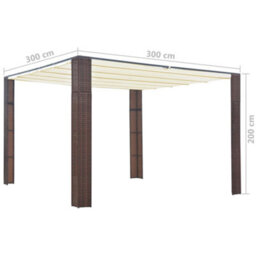 Berkfield Gazebo With Roof Poly Rattan 300X300X200 Cm Brown And Cream - thumbnail 4