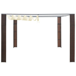 Berkfield Gazebo With Roof Poly Rattan 300X300X200 Cm Brown And Cream - thumbnail 2