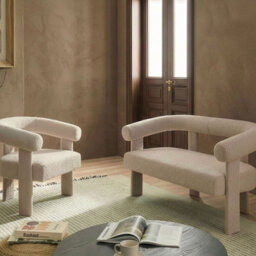 Wyld And Coco Retro Charm Light Beige Boucle Sofa Set - 2-Seater And Armchair, Compact Vintage Design - thumbnail 2