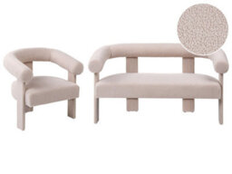 Wyld And Coco Retro Charm Light Beige Boucle Sofa Set - 2-Seater And Armchair, Compact Vintage Design - thumbnail 3