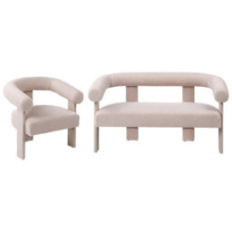 Wyld And Coco Retro Charm Light Beige Boucle Sofa Set - 2-Seater And Armchair, Compact Vintage Design - thumbnail 4