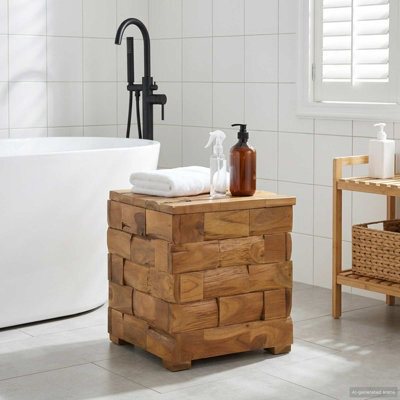 Walplus Storage Stool Brown 40 X 40 X 45 Cm Solid Teak Wood - image 1