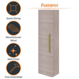 Plum&clay Emery Wall Hung Textured Grey Tall Bathroom Cabinet With Gold Bar Handle (H)120Cm (W)35Cm - thumbnail 6