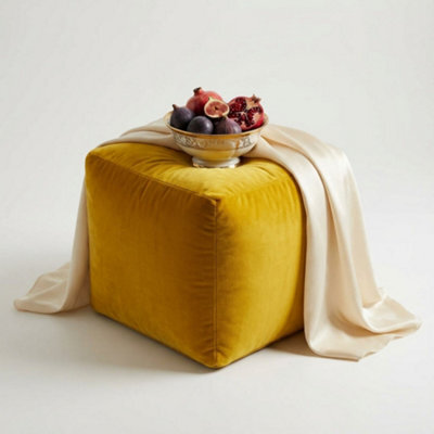 Kosi Atelier Kosiatelier Bean Bag Velvet Footstool Ottomona Cube Pouf Chair Pouffe, Polystyrene Beads Filled - Lemon, 55Cm X 55Cm X 55Cm - image 1