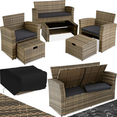 Tectake Garden Furniture Set Modena- Sofa With Storage, Armchairs, Stools, Coffee Table - Nature - image 1