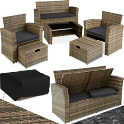 Tectake Garden Furniture Set Modena- Sofa With Storage, Armchairs, Stools, Coffee Table - Nature