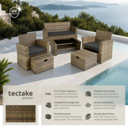 Tectake Garden Furniture Set Modena- Sofa With Storage, Armchairs, Stools, Coffee Table - Nature - thumbnail 2