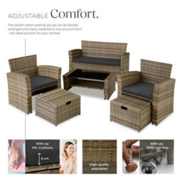 Tectake Garden Furniture Set Modena- Sofa With Storage, Armchairs, Stools, Coffee Table - Nature - thumbnail 3