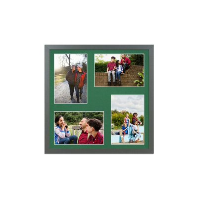 AK Frames 12X12 Dark Grey Sleek Multi Photo Frame With Emerald Mount - Holds 4 Apertures (4X) 6X4 Photos - image 1