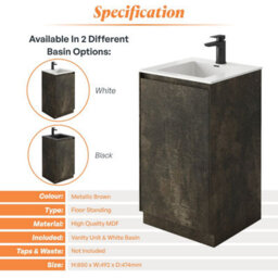 Plum&clay Rigel Metallic Brown Floor Standing Bathroom Vanity Unit With White Basin (W)500mm (H)850mm - thumbnail 4