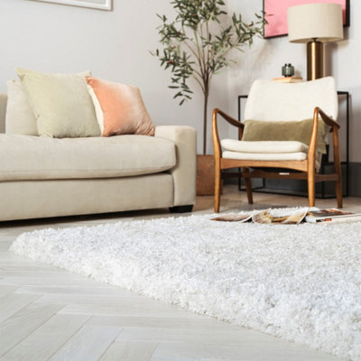 White Luxurious , Modern , Plain , Shaggy Easy To Clean Rug For Living Room, Bedroom - 200Cm X 290Cm