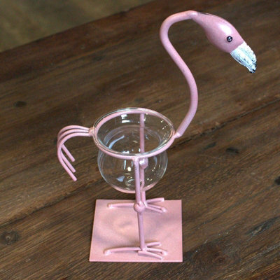 Serenityy Hydroponic Home Décor Pink Flamingo Metal Frame With Glass Test Tubes, Wooden Base, Eco Materials, 1 Pack - image 1