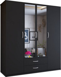 Sliding Wardrobes 4 u LTD Modern 4 Door Hinged Wardrobe - Bedroom Cabinet With 2 Mirror, Drawers And Shelves (Black, 171Cm) - thumbnail 2