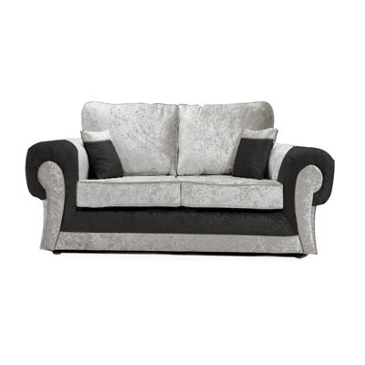Furnishings For Less UK Chelsea Black And Silver Crushed Velvet Large 2 Seater Sofa Rolled Arms