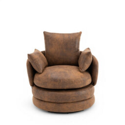 Accent Swivel Chair In Brown Faux Leather Suede - thumbnail 3