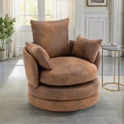 Accent Swivel Chair In Brown Faux Leather Suede - thumbnail 2