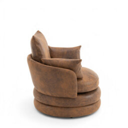 Accent Swivel Chair In Brown Faux Leather Suede - thumbnail 5