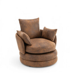 Accent Swivel Chair In Brown Faux Leather Suede - thumbnail 4