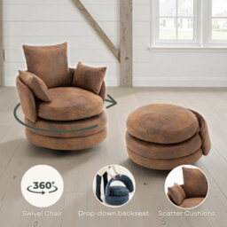 Accent Swivel Chair In Brown Faux Leather Suede - thumbnail 9
