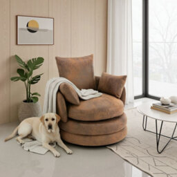 Accent Swivel Chair In Brown Faux Leather Suede - thumbnail 8