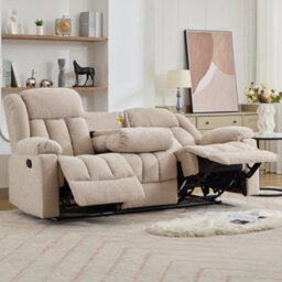Lovell 3 Seat Recliner Sofa With Central Console - Light Brown