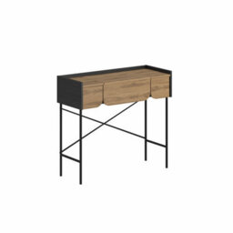 Decortie Modern Terra Dressing Table Lift-Up Mirror Storage Space 2 Drawers Bedroom Vanity Table W100Xd40Cm Whiskey Oak Black Wood - thumbnail 7