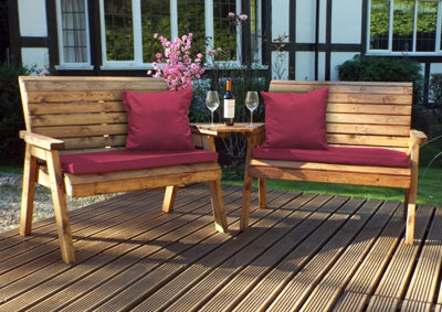 Charles Taylor Trading Twin Bench Set Angled With Cushions - W264 X D90 X H98 - Fully Assembled - Burgundy - image 1