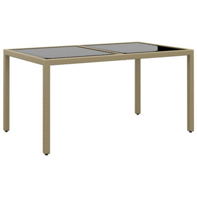 Berkfield Garden Table 150X90X75 Cm Tempered Glass And Poly Rattan Beige - image 1