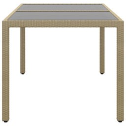 Berkfield Garden Table 150X90X75 Cm Tempered Glass And Poly Rattan Beige - thumbnail 3