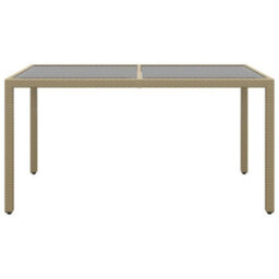 Berkfield Garden Table 150X90X75 Cm Tempered Glass And Poly Rattan Beige - thumbnail 2
