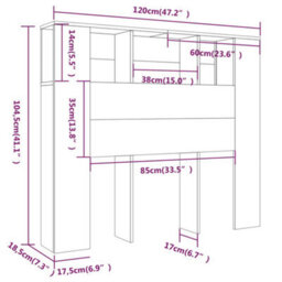 Berkfield Headboard Cabinet White 120X18.5X104.5 Cm - thumbnail 6