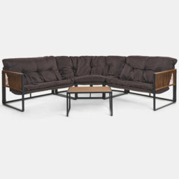 Ohs Santorini 5 Seater Corner Sofa Table Set Garden Patio Furniture - Chocolate - thumbnail 3