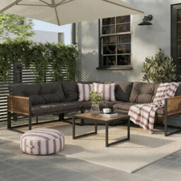 Ohs Santorini 5 Seater Corner Sofa Table Set Garden Patio Furniture - Chocolate - thumbnail 1