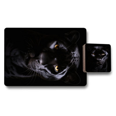 Benjamin Tate Design Black Panther Placemat And Coaster Set 12 Pieces With Wood Bottom - image 1
