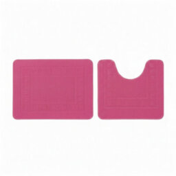 2 Piece Box Design Bath Mat Set Soft Absorbent Non-Slip Bathroom Mats Fuchsia - thumbnail 2