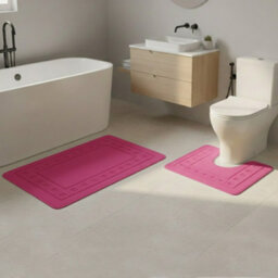 2 Piece Box Design Bath Mat Set Soft Absorbent Non-Slip Bathroom Mats Fuchsia