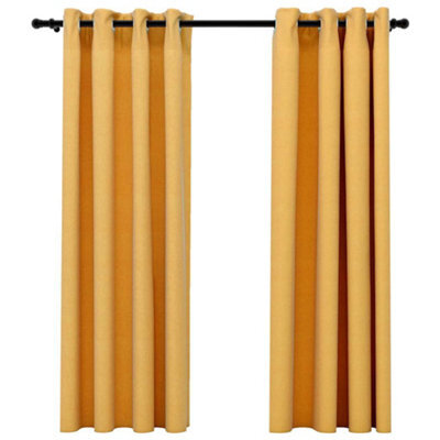 Berkfield Premium Linen-Look Blackout Curtains With Grommets 2Pcs Yellow 140X175Cm