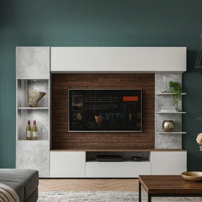 Lazando Wall Unit For Living Room With Tv Space 160X116 Cm White And Concrete - image 1