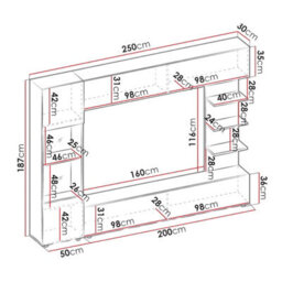 Lazando Wall Unit For Living Room With Tv Space 160X116 Cm White And Concrete - thumbnail 4
